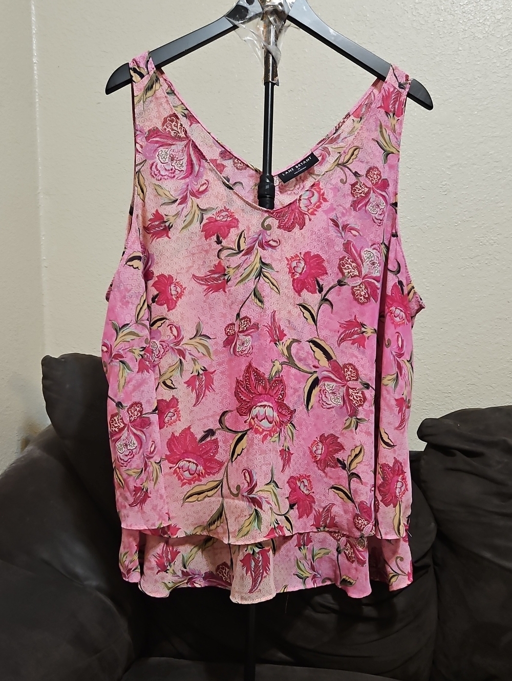 Lane Bryant Pink Floral Layered V-Neck Camisole